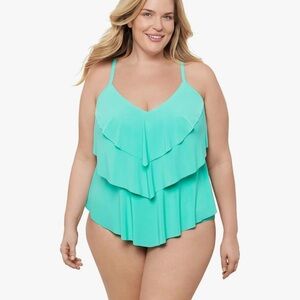 Aqua Green Tiered Women's Swim Top large